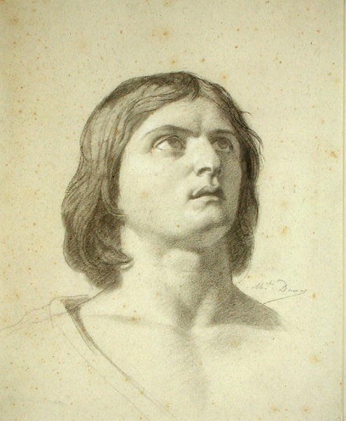 Head of a Youth (sort-hvidt kridt på papir) af Michel Dumas