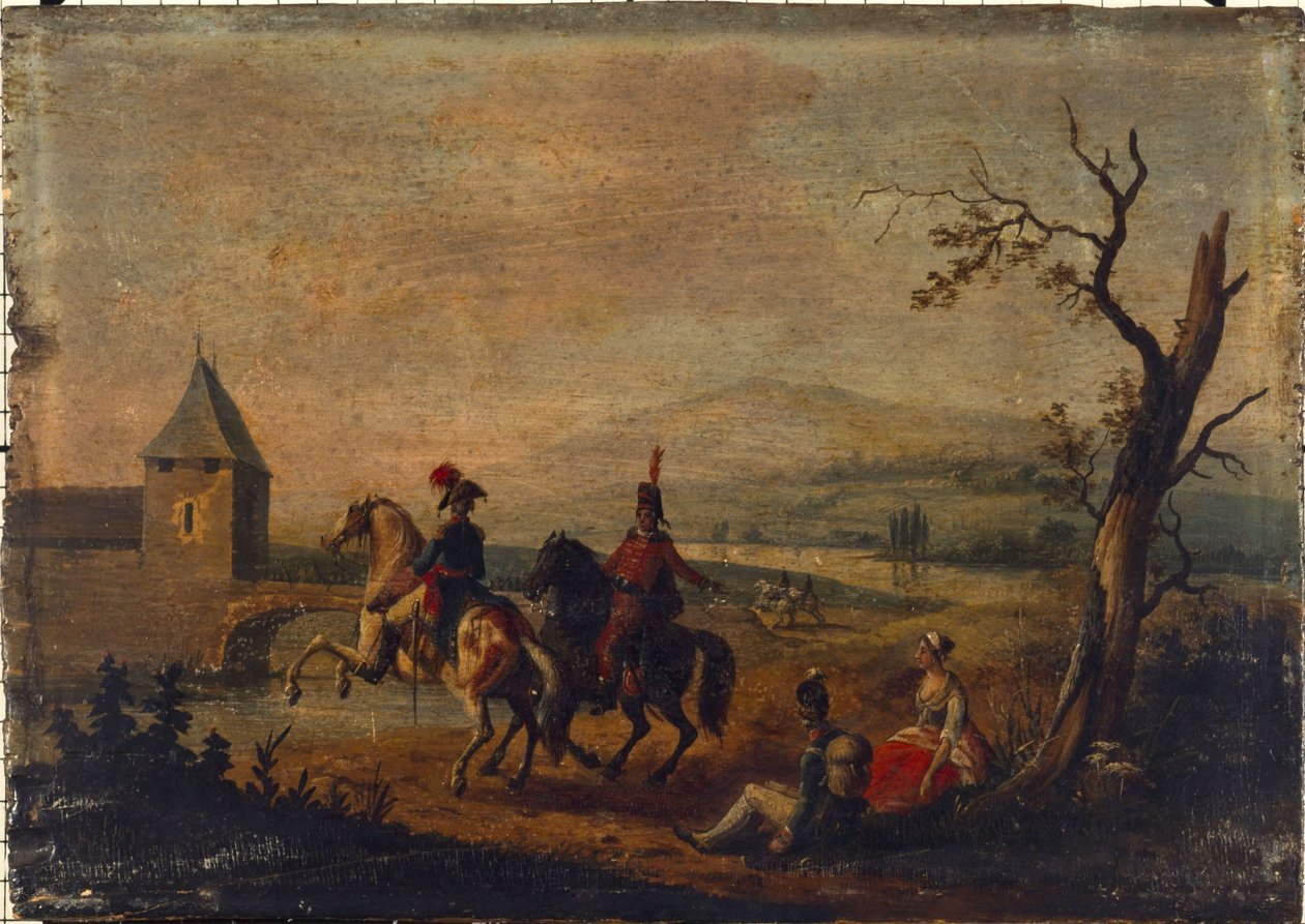 Militær i et landskab, mellem 1751 og 1800 (olie på træ) af Michel Duplessis