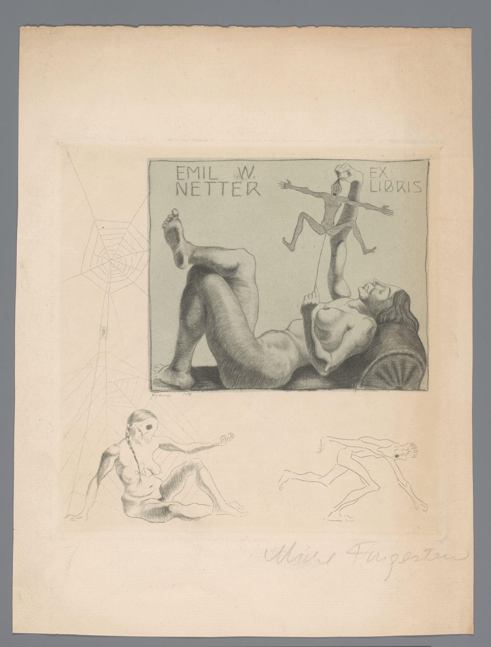 Ex libris af Emil W. Netter af Michel Fingesten (signed by artist)