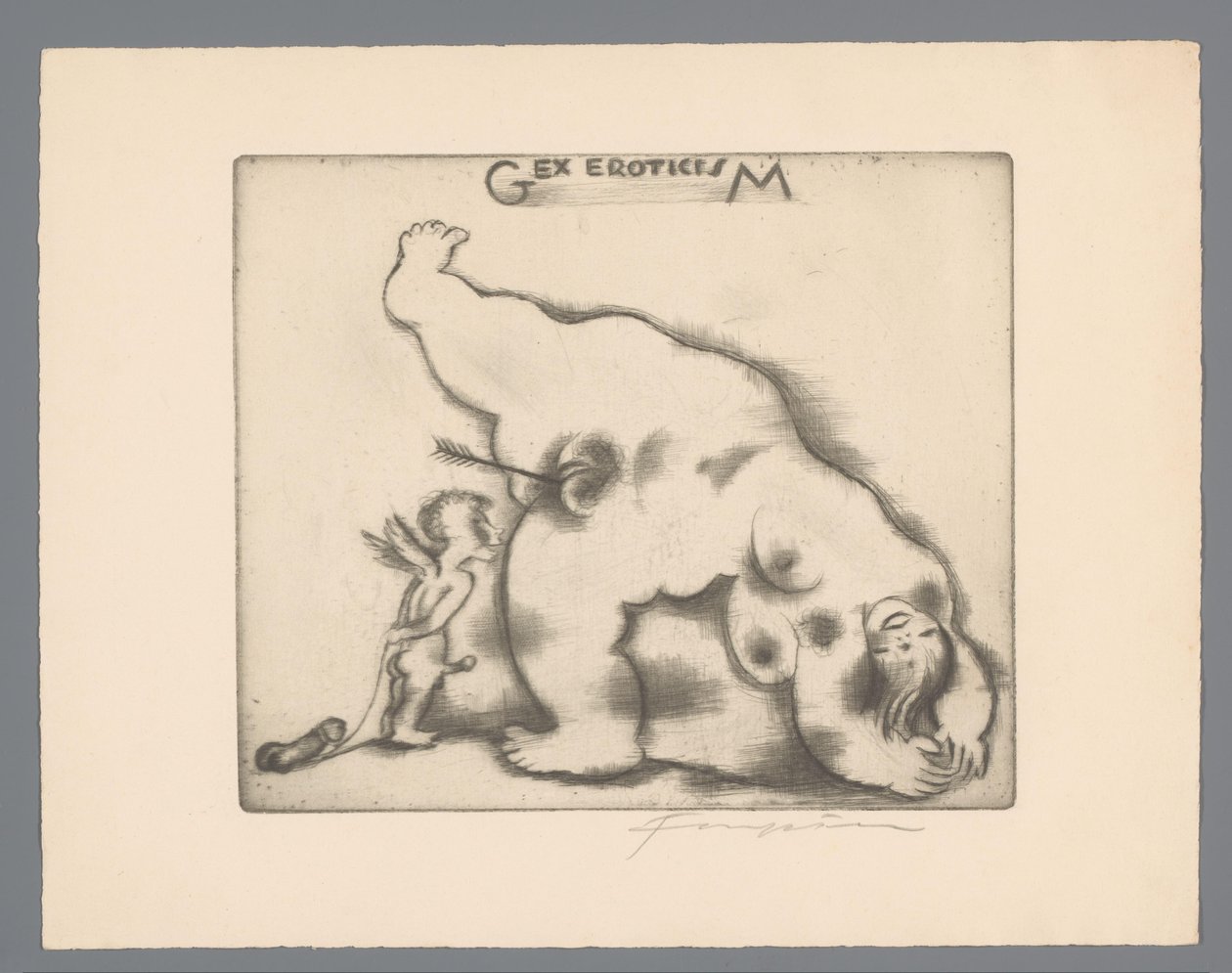 Ex libris af Gianni Mantero Gex eroticisM (titel på objekt) af Michel Fingesten (signed by artist)