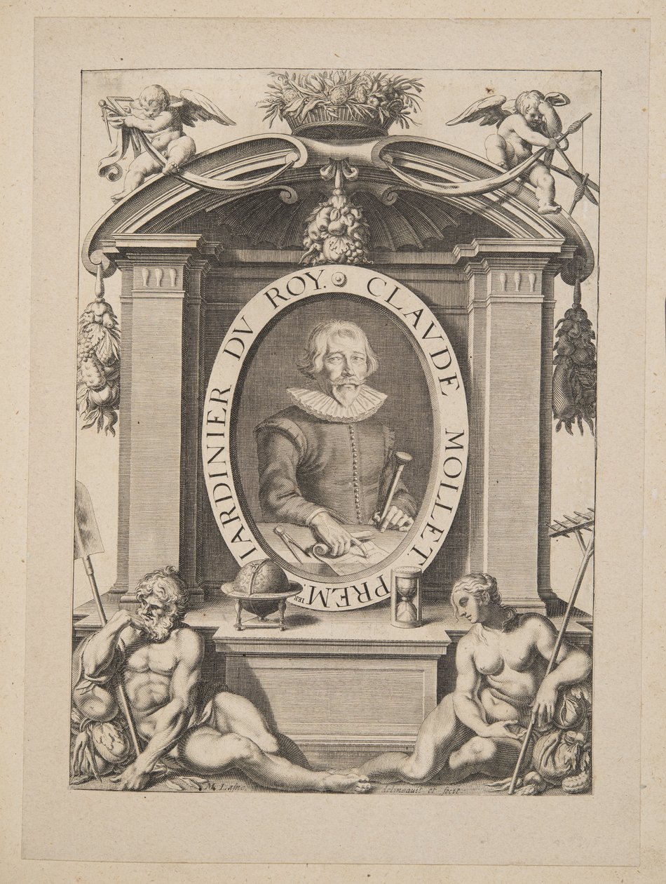 Claude Mollet, første gartner af Roy, fra Theatre des Plans et Jardinages, pub.1652 (gravering) af Michel Lasne