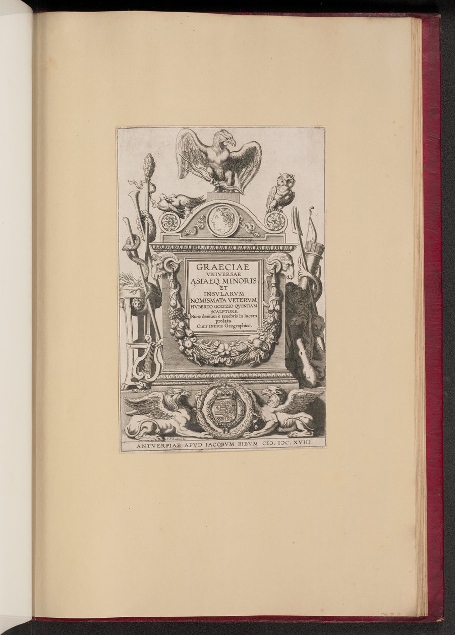 Titelblad for Hubert Goltzius, Graeciae Vniversae Asiaeq. Medaljer af Mindre og Øerne af Michel Lasne after Sir Peter Paul Rubens