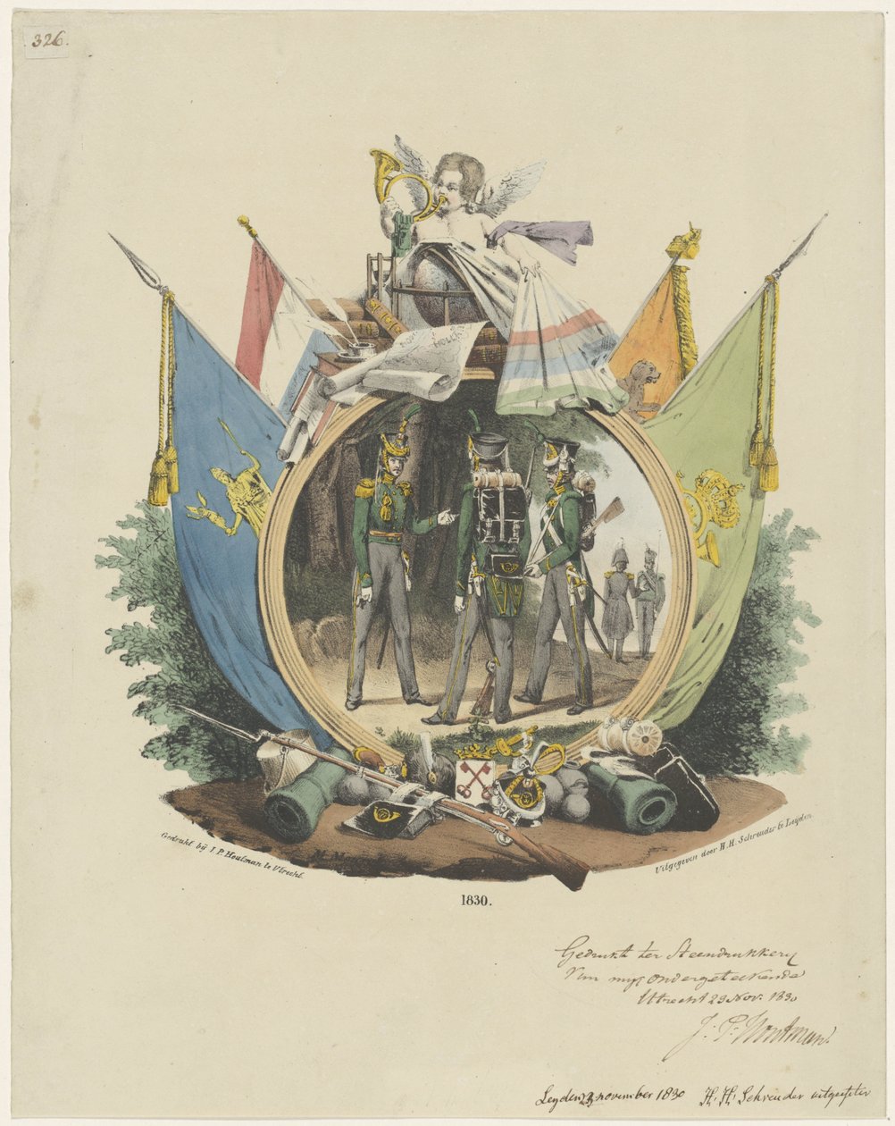 Medaljon med frivillige jægere fra Leiden Universitet, 1830 af Michel Mourot