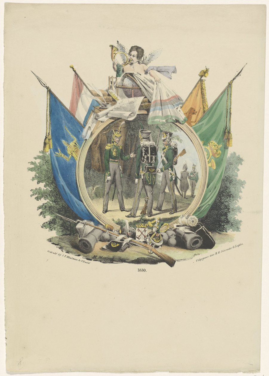 Medaljon med frivillige jægere fra Leiden Universitet, 1830 af Michel Mourot