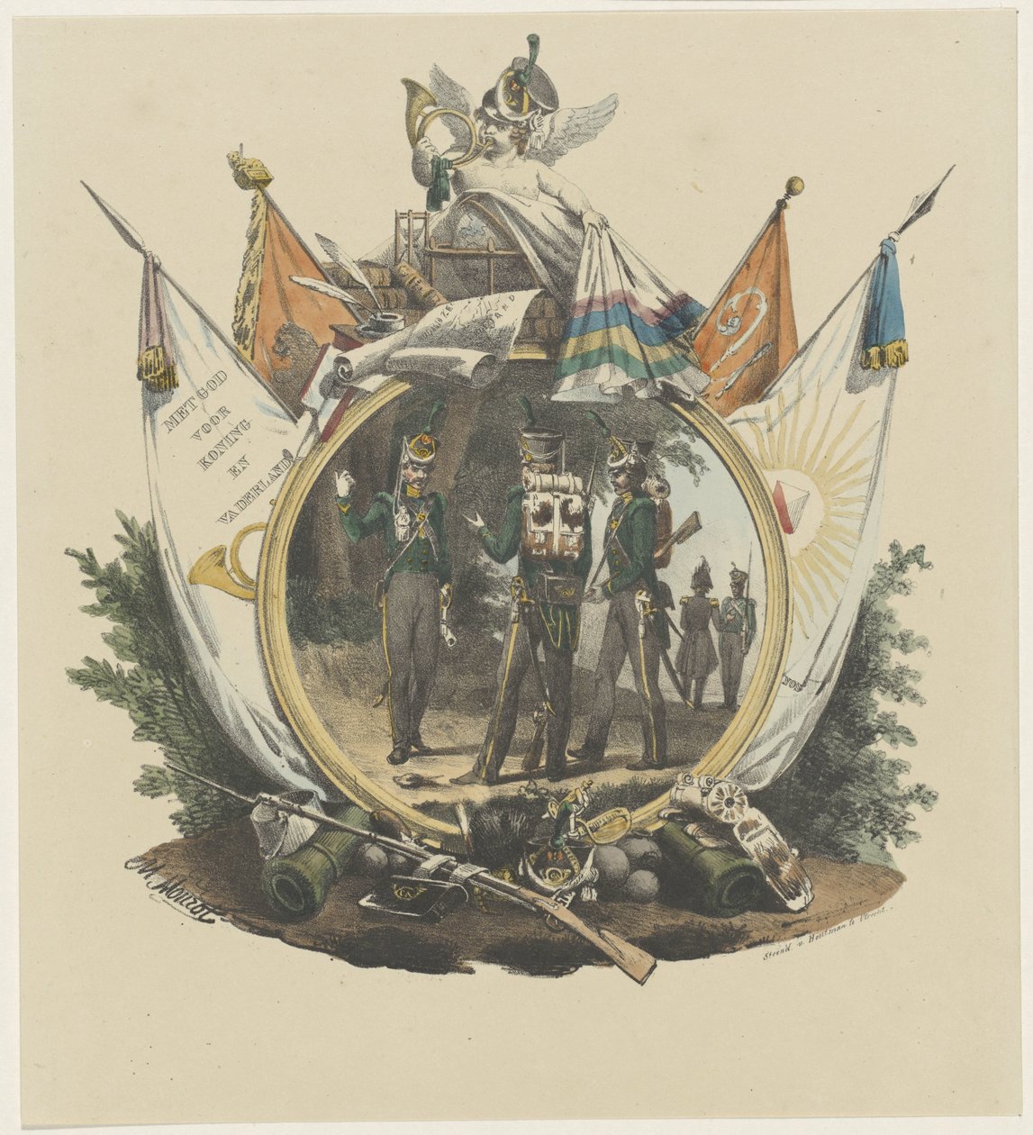 Medaljon med frivillige jægere fra Utrecht University, 1830 af Michel Mourot