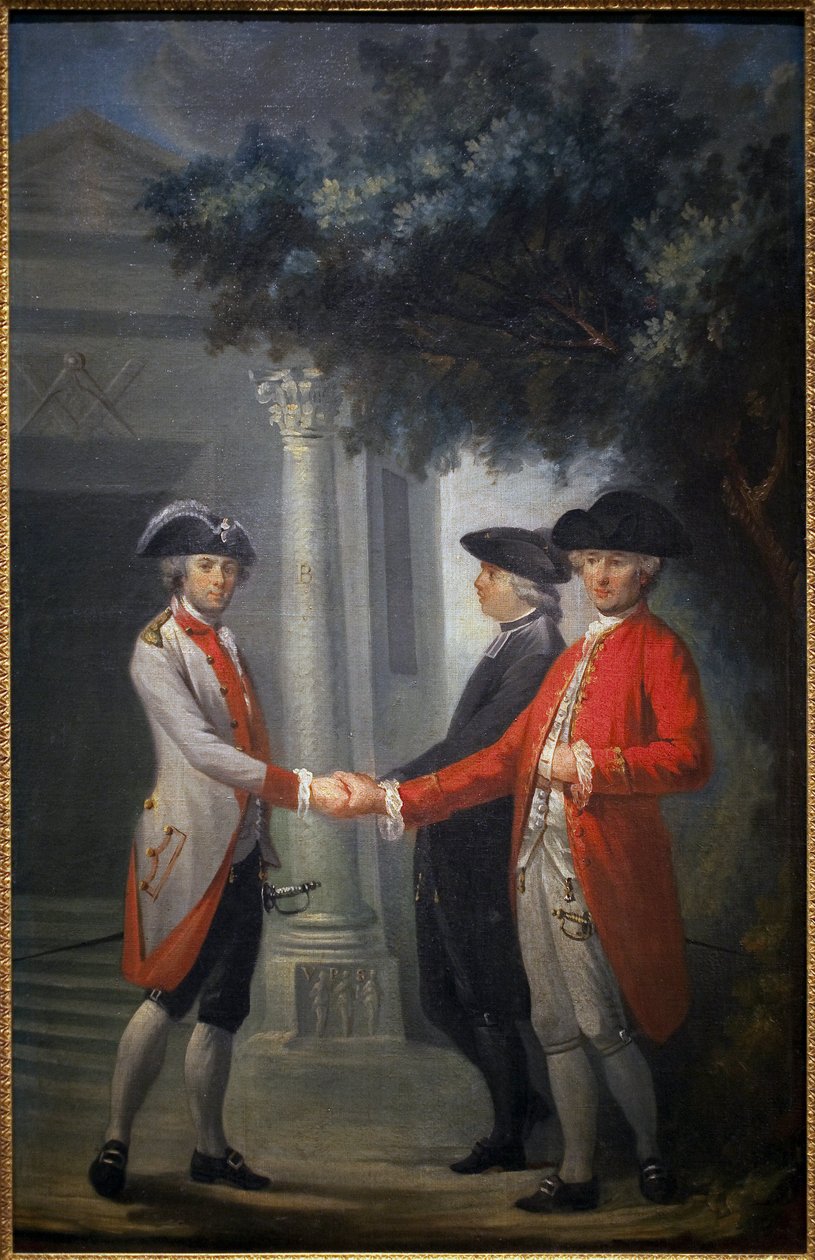 Fransk revolution: "The Union of Three Orders" eller Triple Union. Repræsentation af deputerede for præsten, adelen og den tredje stat (tredje stat). Frimagerens symbol er repræsenteret til venstre Maleri af Michel-Nicolas (Michel Nico af Michel Nicolas Perseval