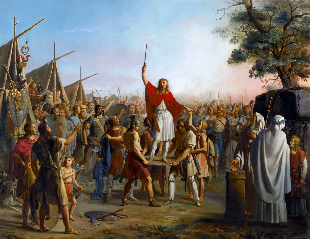 Pharamond, rejst på et skjold af frankerne af Michel Philibert Genod