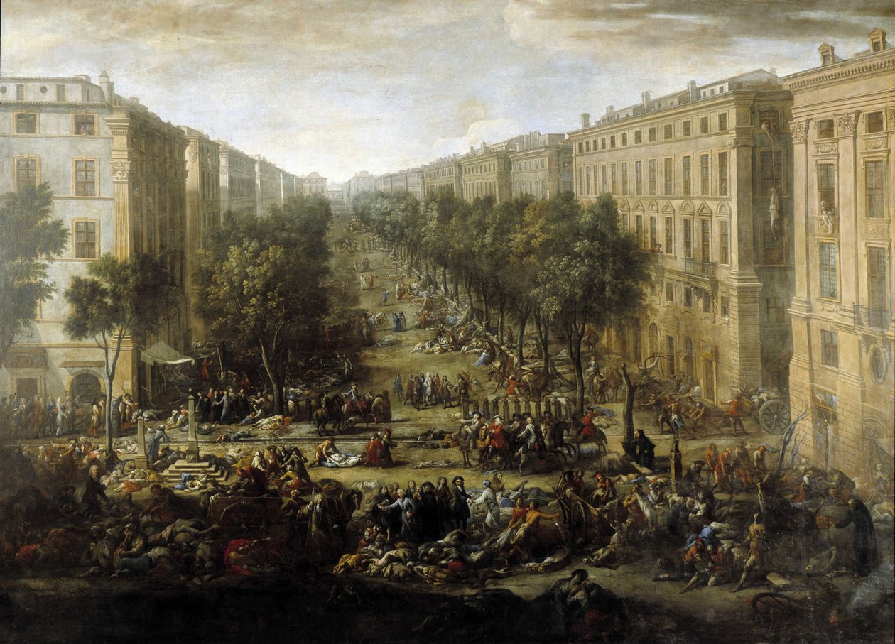 Udsigt over banen (fra Marseille) under pesten i 1720 (olie på lærred) af Michel Serre