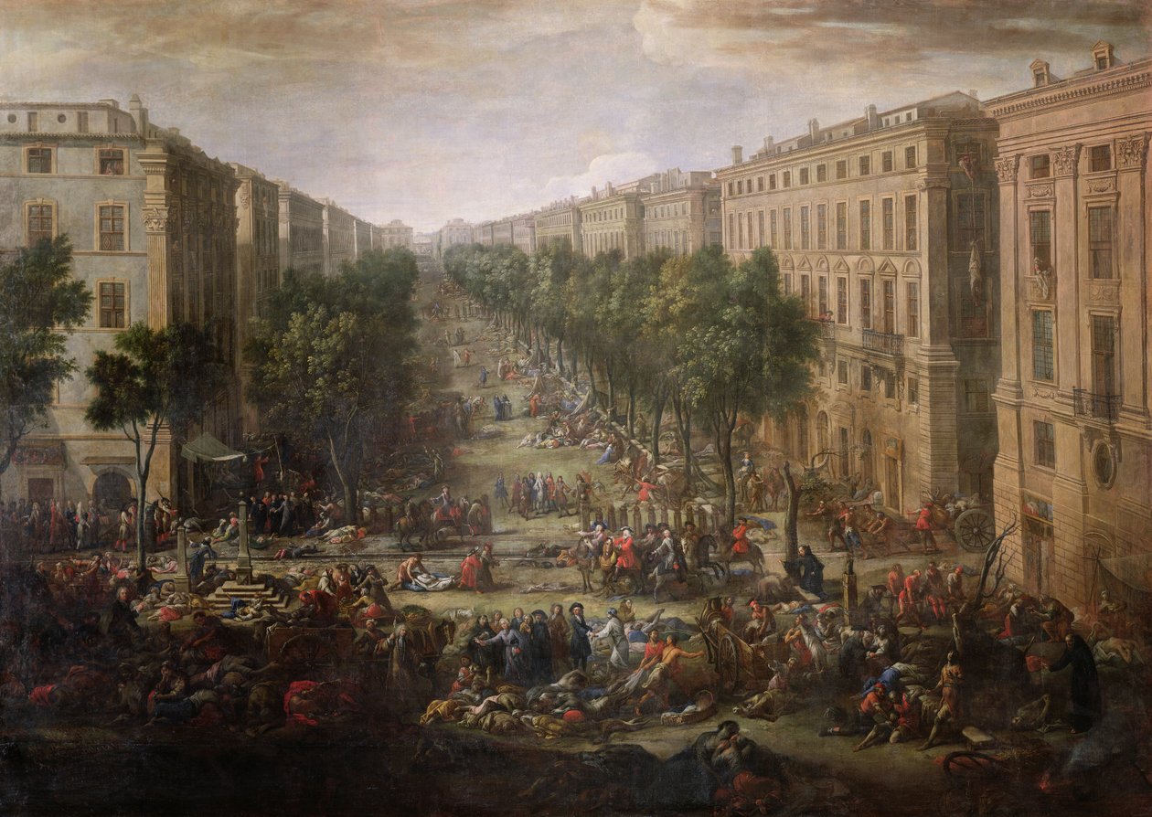 Udsigt over Cours Belsunce, Marseille, under pesten i 1720, 1721 af Michel Serre