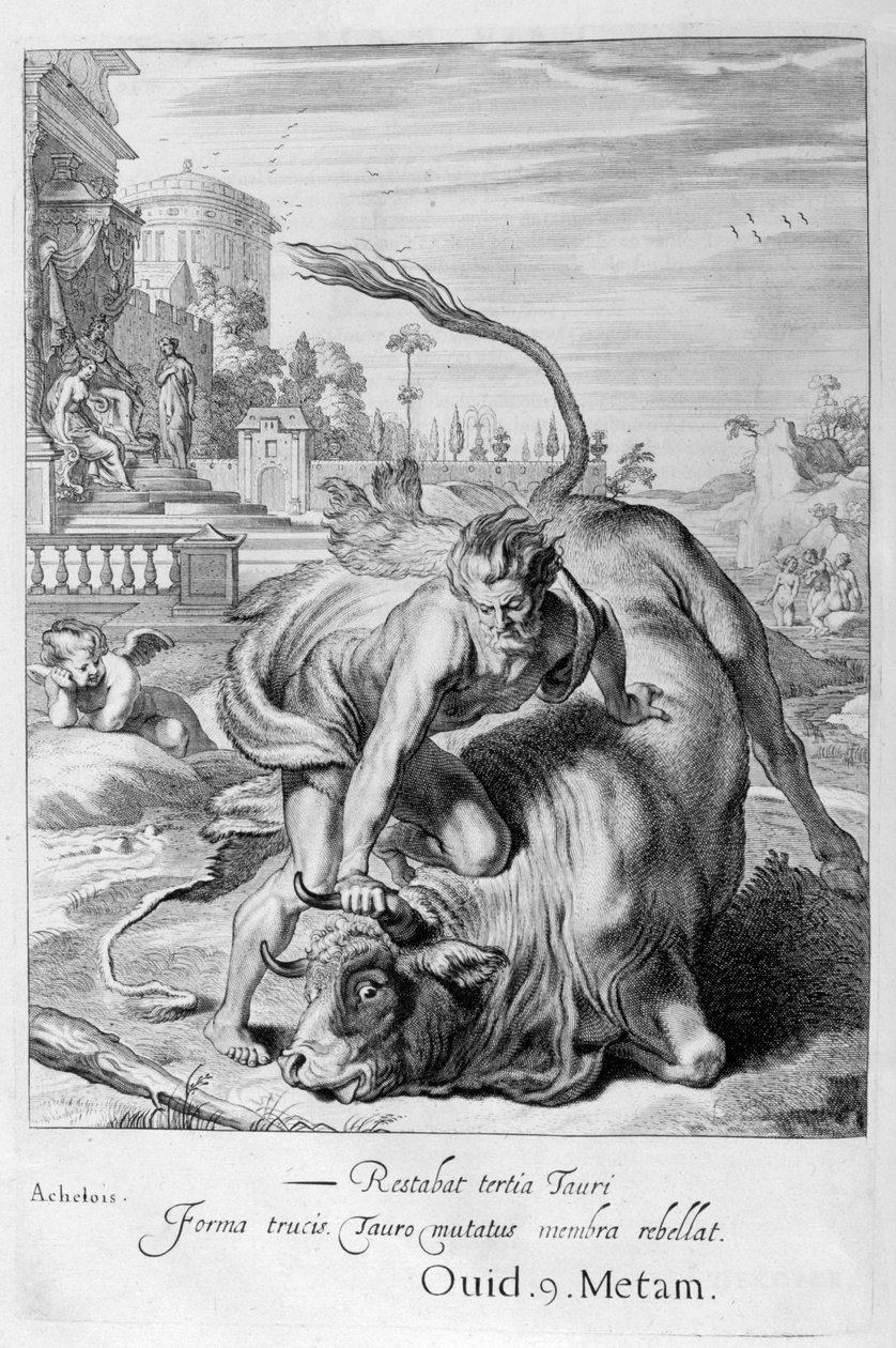 Achelous i form af en tyr er besejret af Hercules, 1655 af Michel de Marolles
