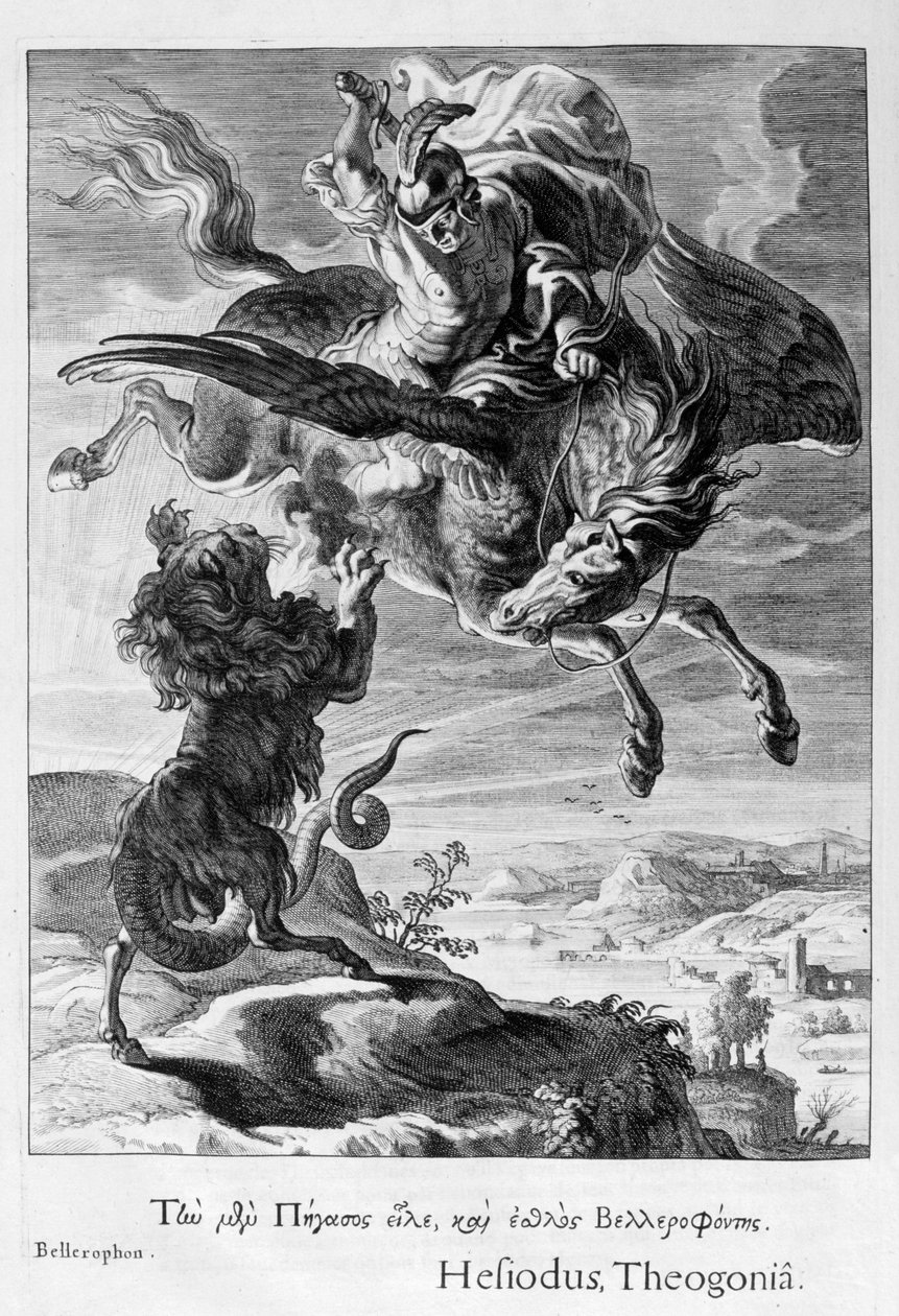 Bellerophon bekæmper kimæren, 1655 af Michel de Marolles