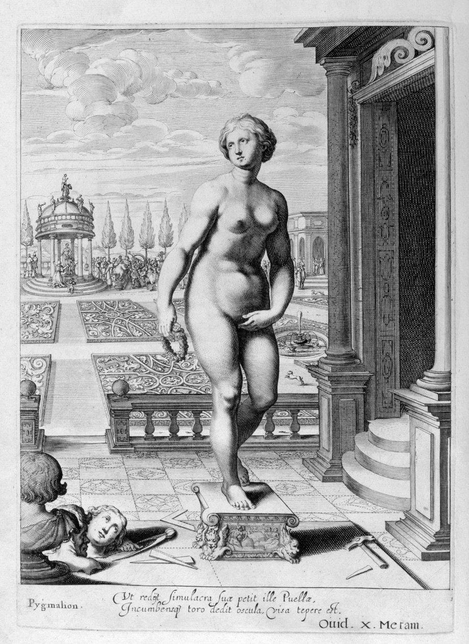 Pygmalion er forelsket i en statue, han har lavet, 1655 af Michel de Marolles