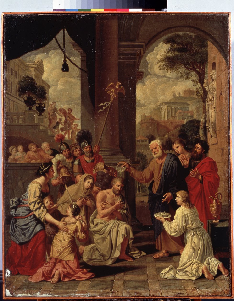 ""Le bapteme du centurion Corneille"" (Dåb af Cornelius the Centurion) Corneille, romersk centurion, er døbt af Peter. Maleri af Michel Corneille (1642-1708). 1600-tallet Mål 88x70 cm Eremitagemuseet, Sankt Petersborg af Michel des Gobelins Corneille