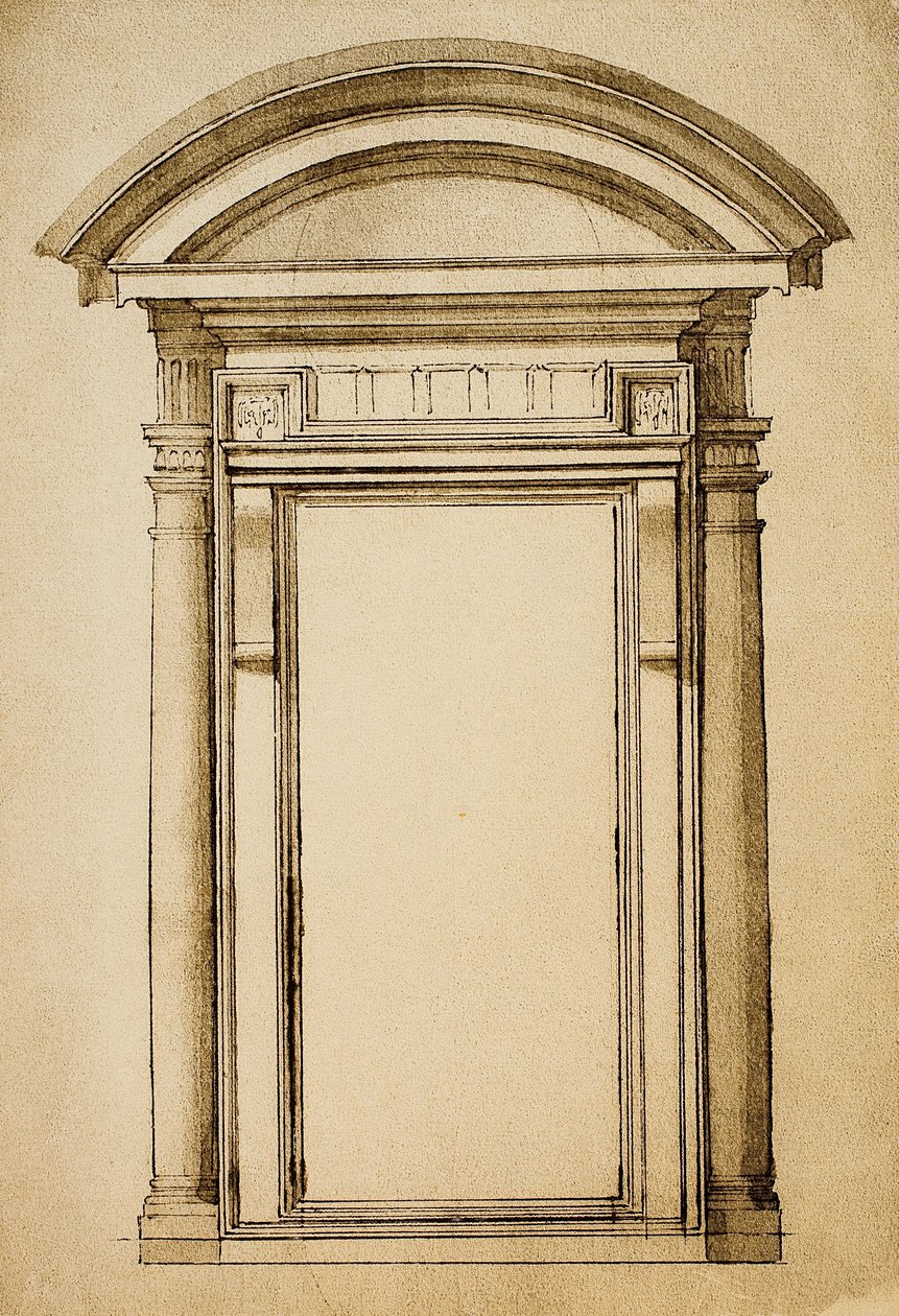 En dør; tegning af Michelangelo. Casa Buonarroti, Firenze af Michelangelo Buonarroti