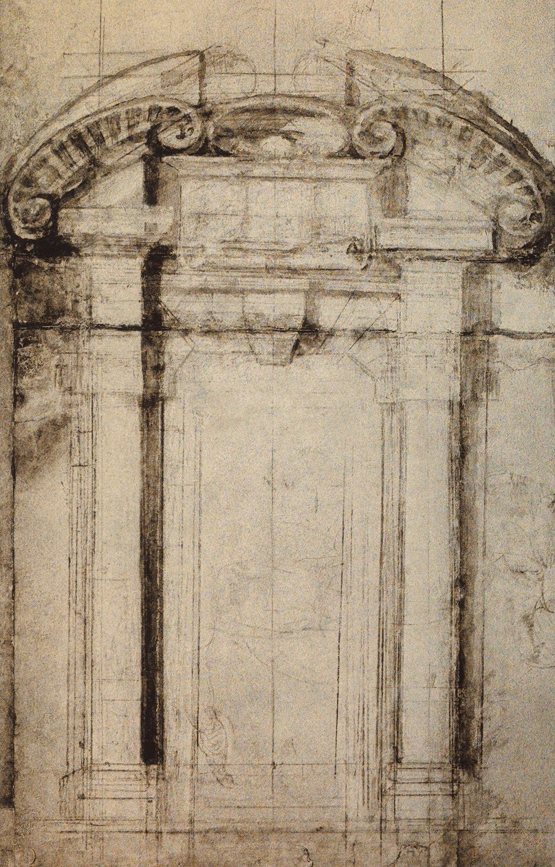Arkitektonisk undersøgelse for en portal; tegning af Michelangelo. Casa Buonarroti, Firenze af Michelangelo Buonarroti