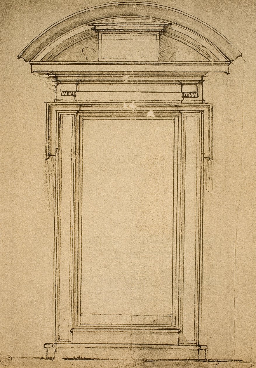 Arkitektonisk undersøgelse af en dør; tegning af Michelangelo. Casa Buonarroti, Firenze af Michelangelo Buonarroti