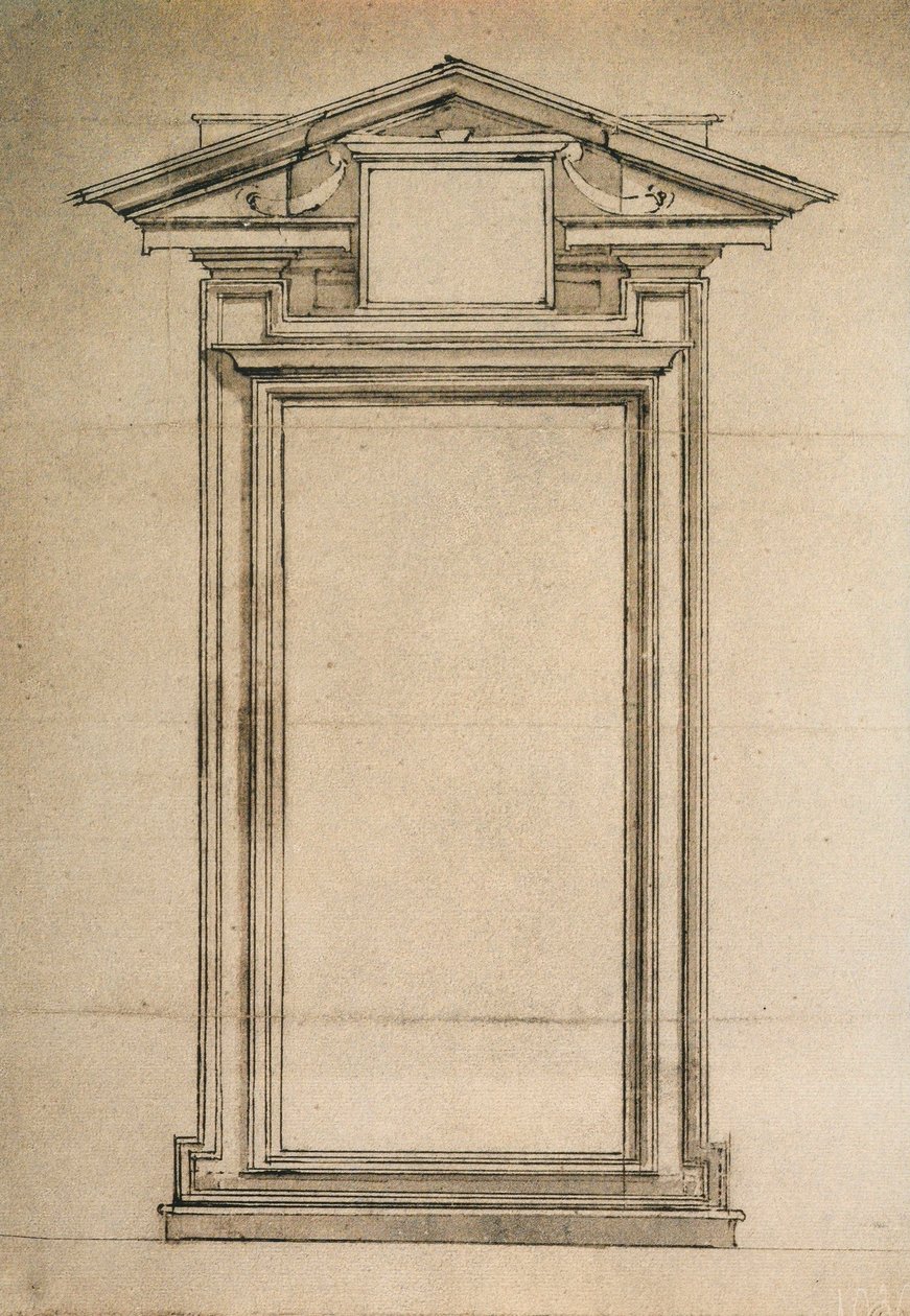 Arkitektonisk undersøgelse af en dør til Biblioteca Laurenziana; tegning af Michelangelo. Casa Buonarroti, Firenze af Michelangelo Buonarroti