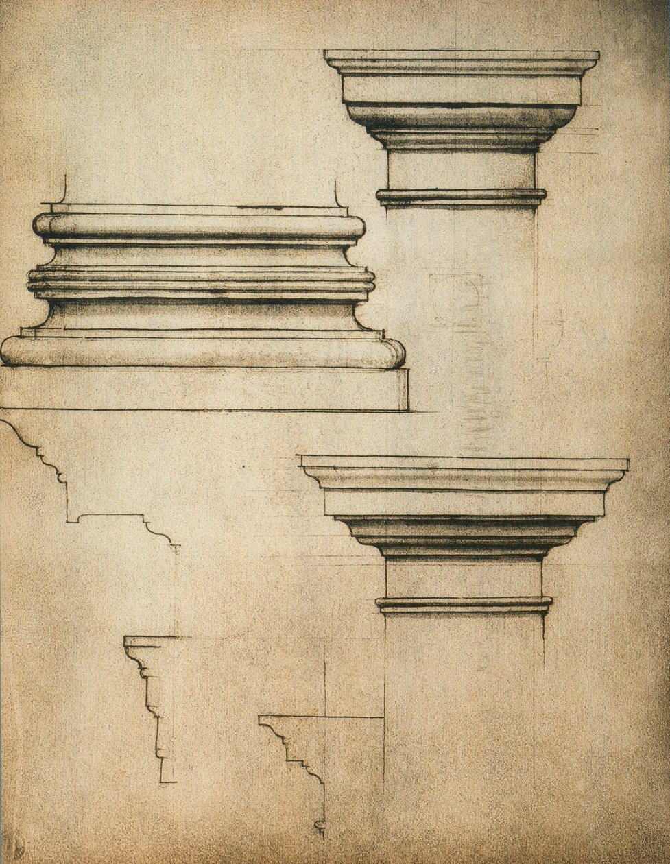 Grund og kapitæler på en søjle; tegning af Michelangelo. Casa Buonarroti, Firenze af Michelangelo Buonarroti
