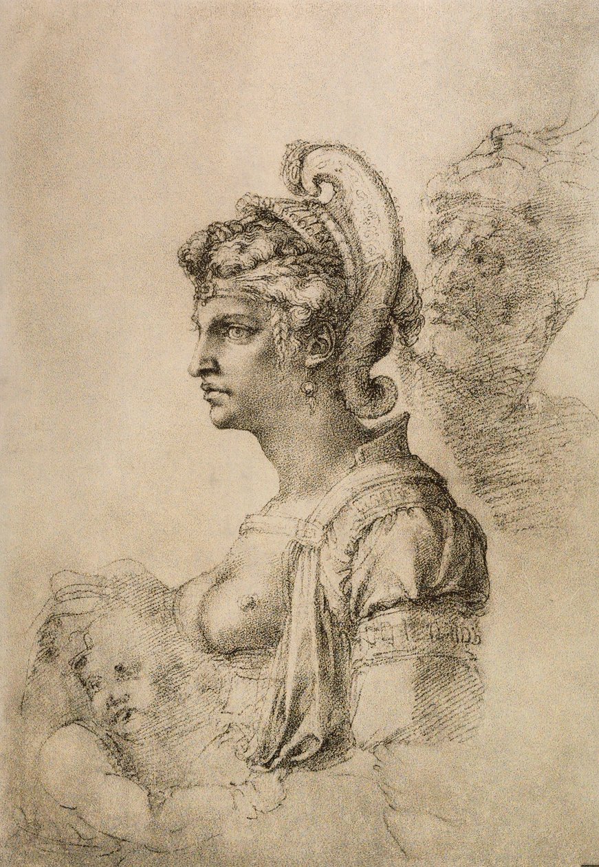 Cleopatra, tegning af Michelangelo. Kabinet for tegninger og tryk, Uffizi Gallery, Firenze af Michelangelo Buonarroti