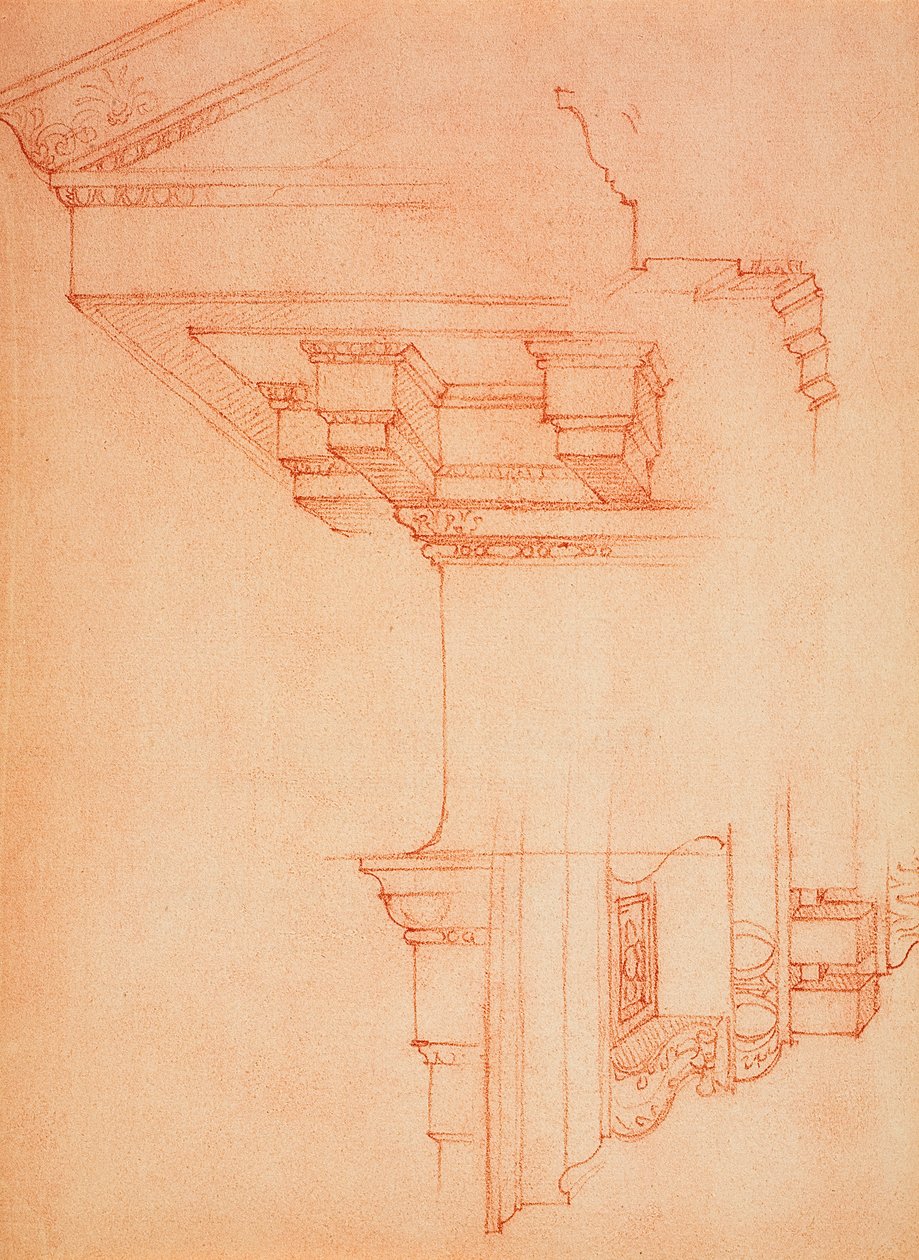 Gesimsstudie; tegning af Michelangelo. Casa Buonarroti, Firenze af Michelangelo Buonarroti