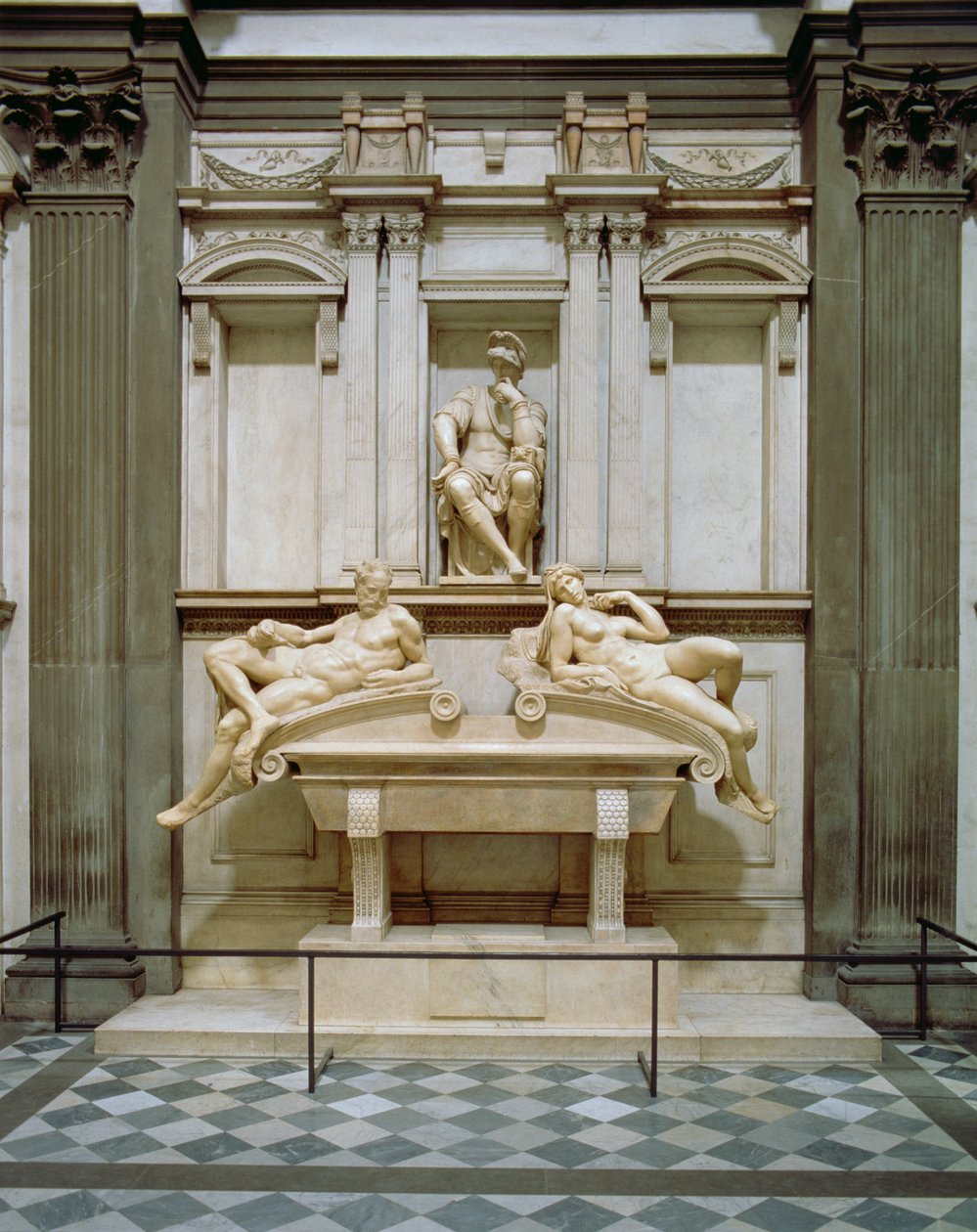 Skumring og daggry fra Lorenzo de Medicis grav, designet 1521, udskåret 1524-34 (marmor) af Michelangelo Buonarroti