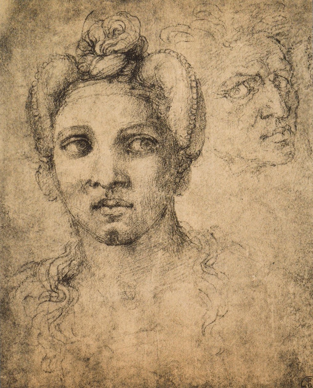 Kvindehoved, tegning af Michelangelo. Kabinet for tegninger og tryk, Uffizi, Firenze af Michelangelo Buonarroti