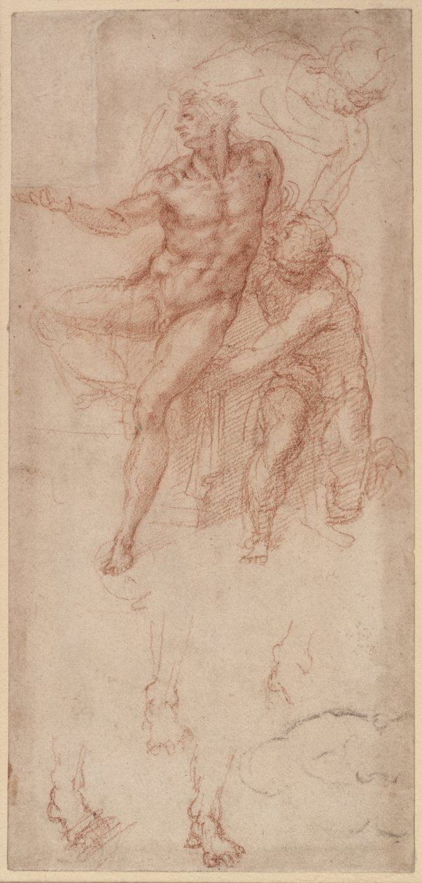 Figurstudier (rødt kridt på papir) af Michelangelo Buonarroti