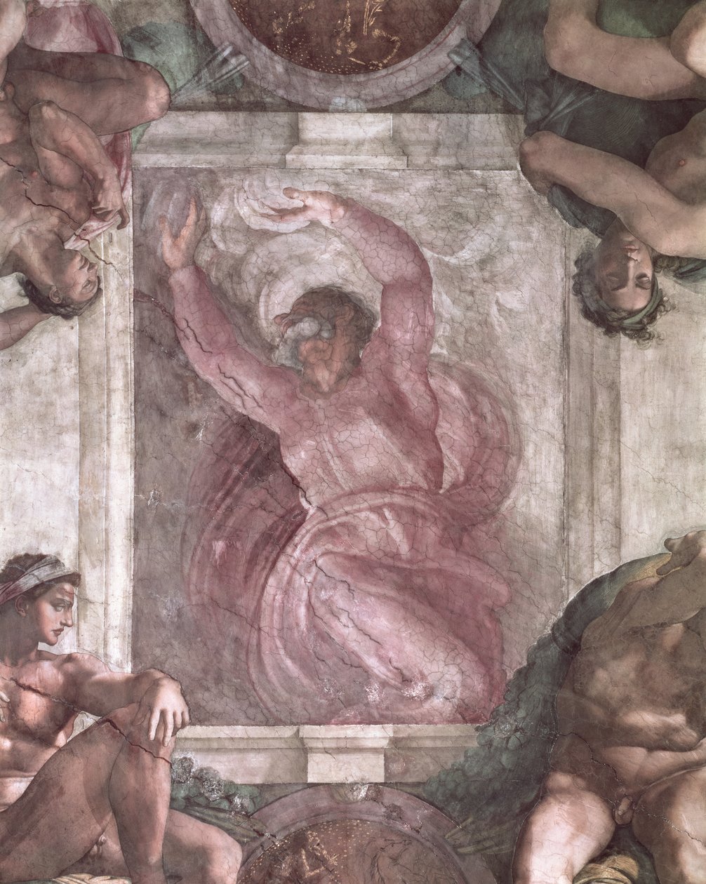 Gud, der skiller lys fra mørke, fra loftet i Det Sixtinske Kapel, 1508-12 (før-restaurering) af Michelangelo Buonarroti