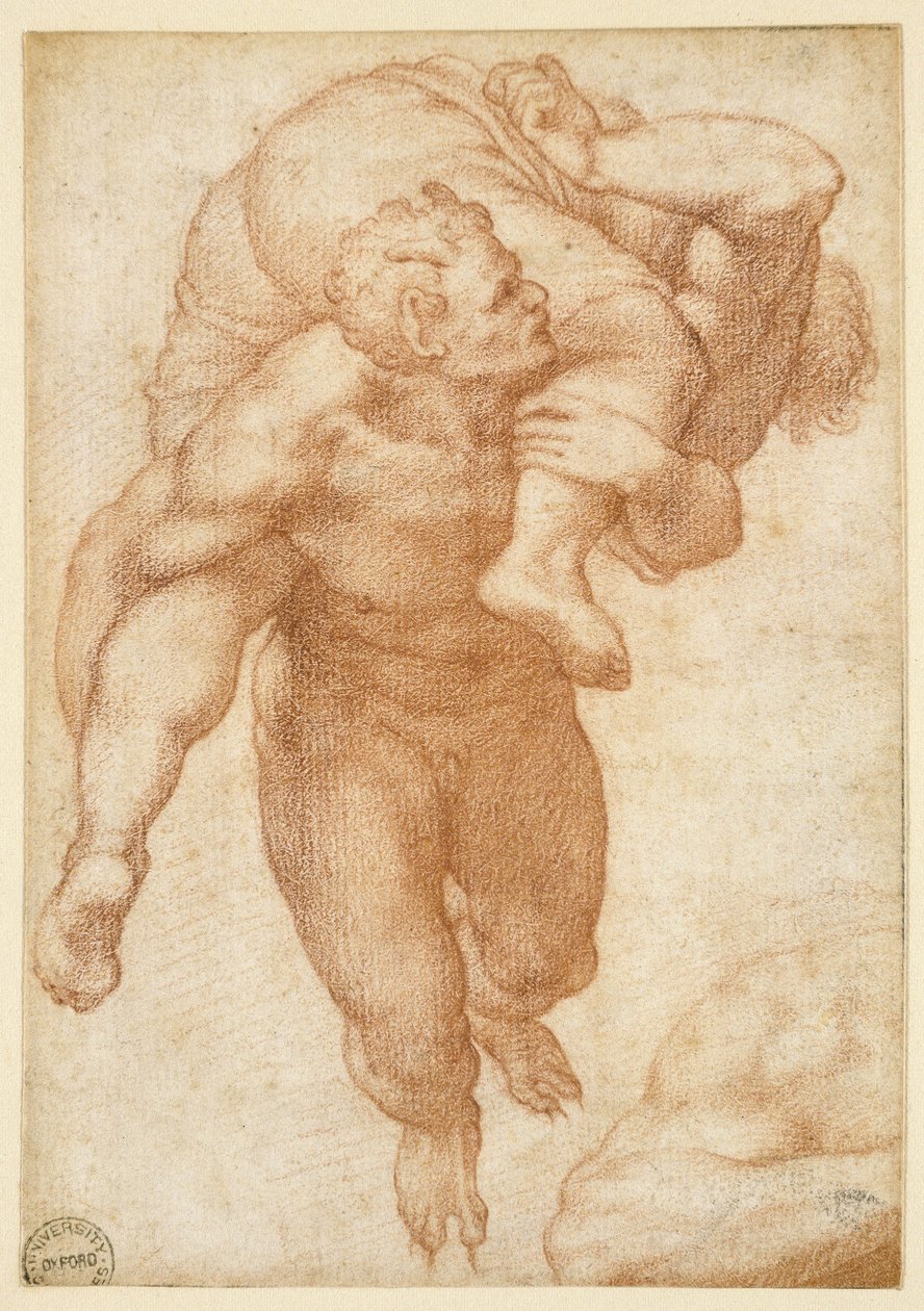 Gruppe fra den sidste dom (rødt kridt på lysebrunt papir) af Michelangelo Buonarroti