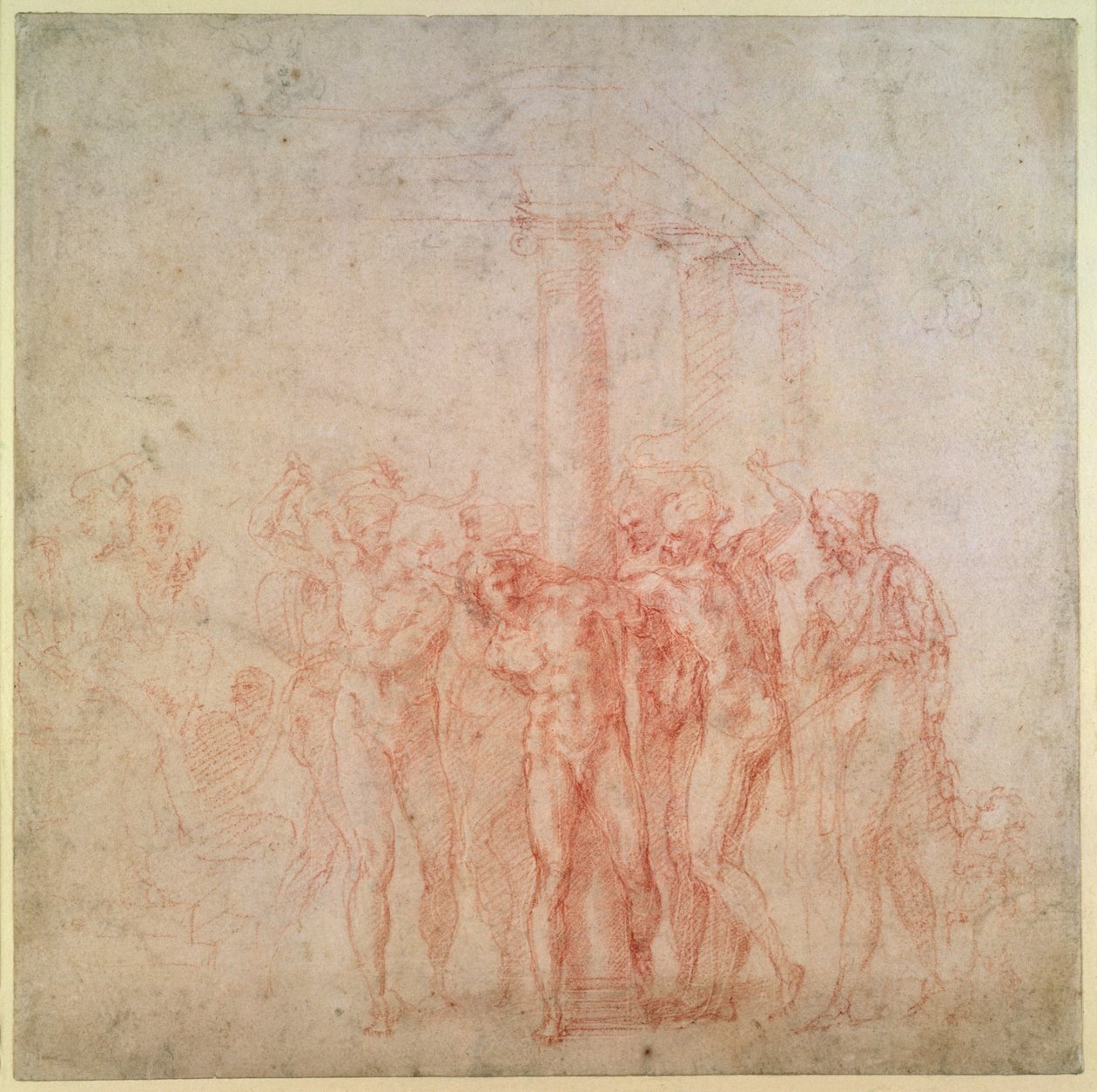 Inv. 1895 6-15-500. R. (W.15) Kristi flagellation (Rødkridt på papir) af Michelangelo Buonarroti