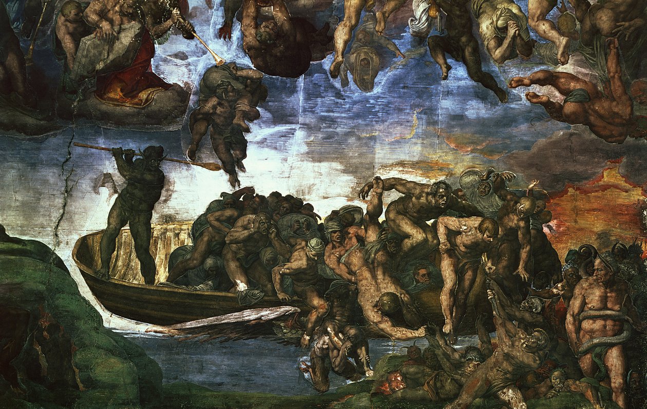 Sidste dom: detalje fra nederste højre hjørne, Det Sixtinske Kapel af Michelangelo Buonarroti