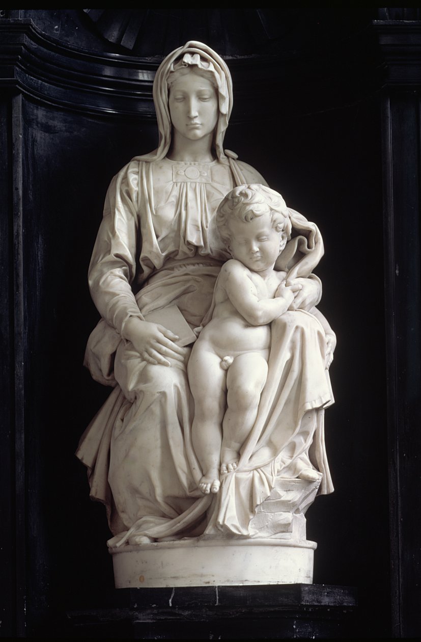 Madonna og barn, bestilt i 1505 af Jan van Moescroen, givet til kirken i 1514 eller 1517 (marmor) af Michelangelo Buonarroti