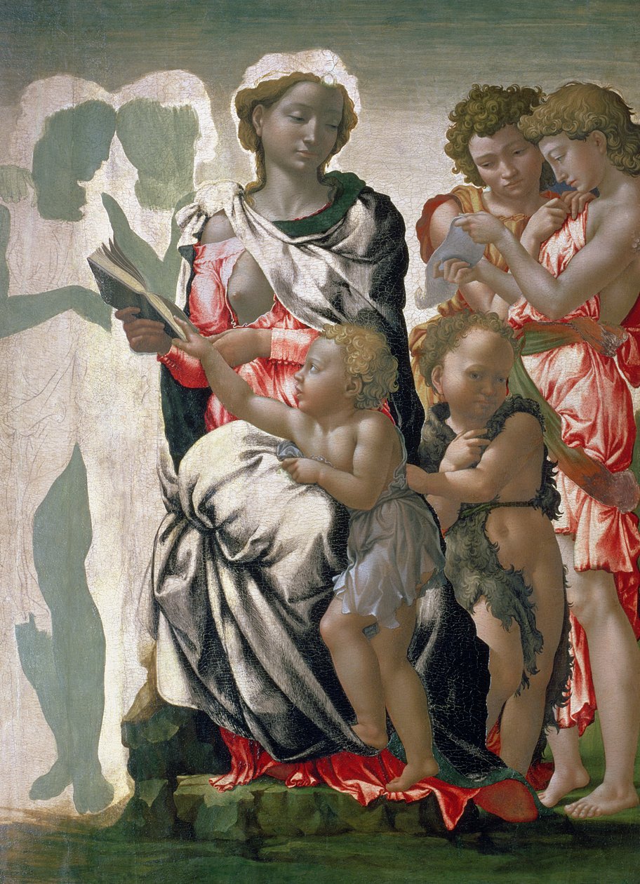 Madonna og barn med St. John, ca. 1495 (tempera på panel) af Michelangelo Buonarroti