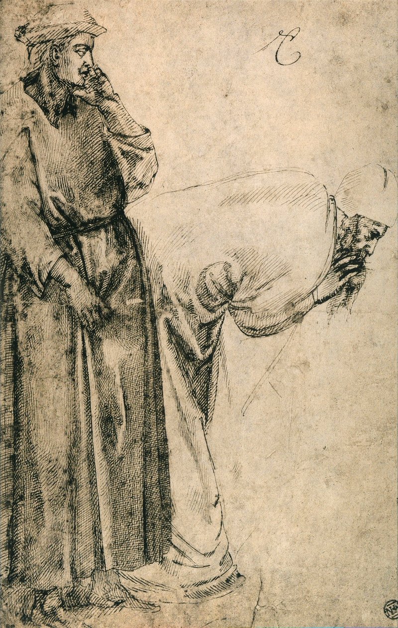 Mandsfigurer (kopi fra Giotto); tegning af Michelangelo. Louvre, Paris af Michelangelo Buonarroti