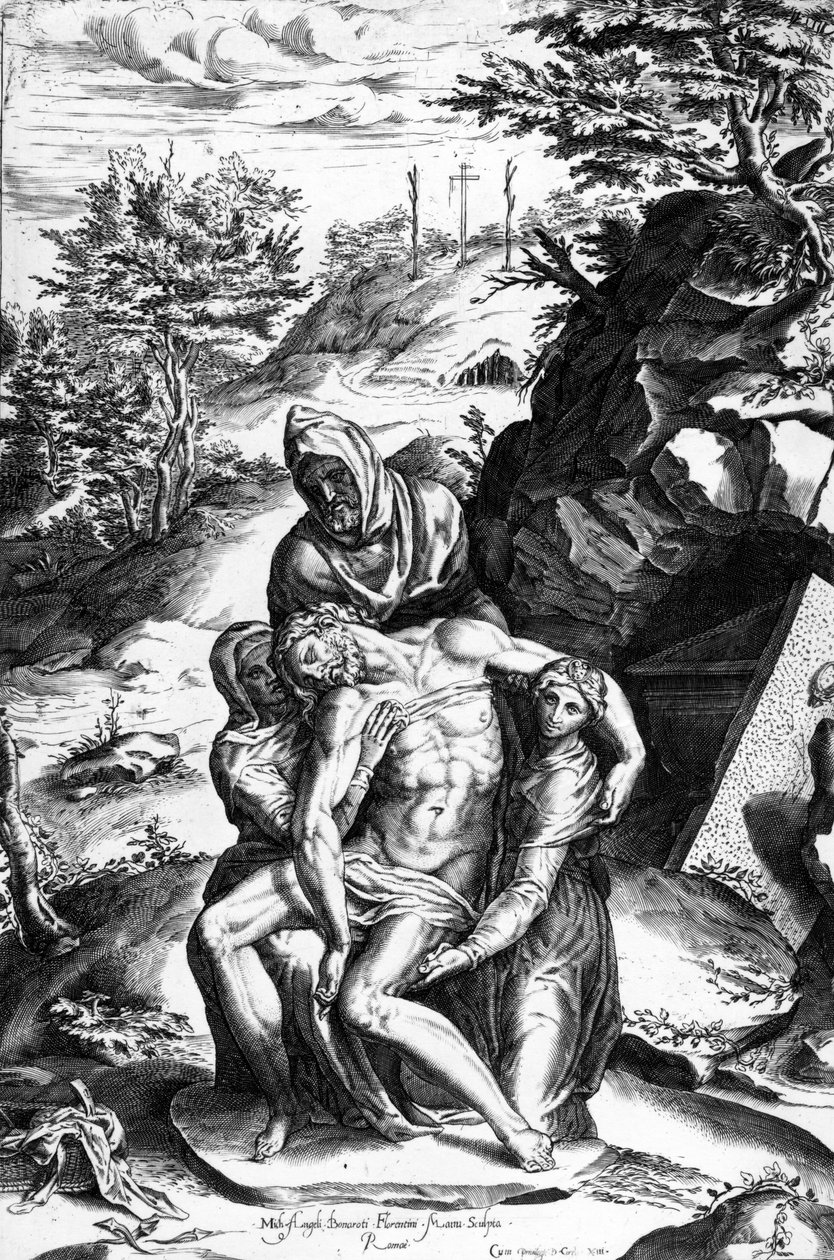 Pieta, graveret af Alberti Cherubino af Michelangelo Buonarroti