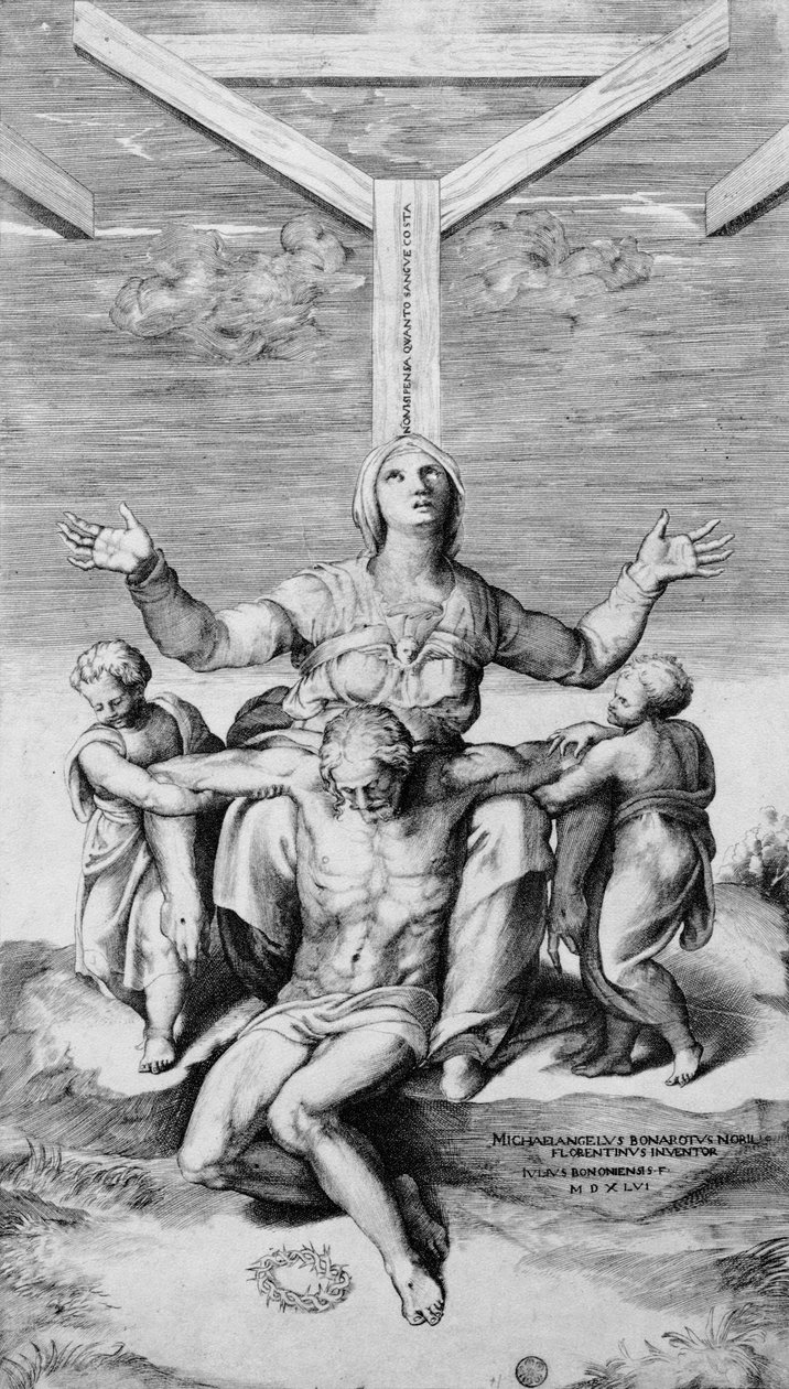 Pieta, graveret af Giulio Bonasone, 1556 af Michelangelo Buonarroti
