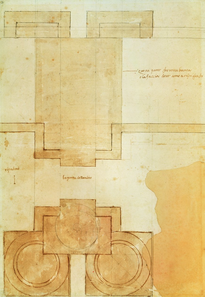 Plan over tromlen på kuppelen i Peterskirken af Michelangelo Buonarroti