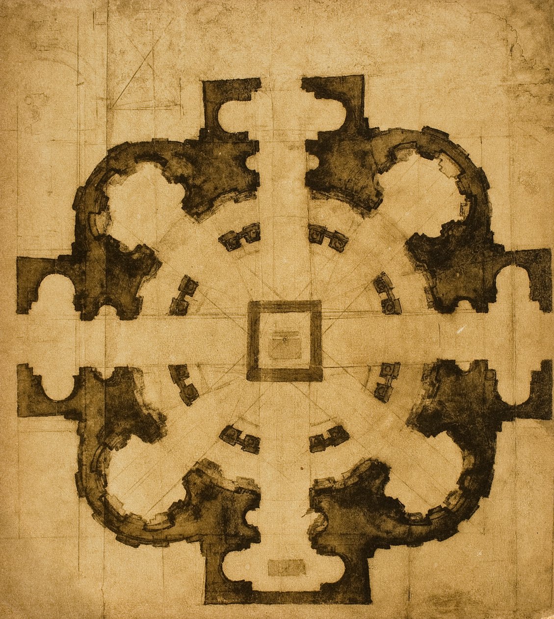 Plan eller projekt for en kirke, tegning af Michelangelo. Casa Buonarroti, Firenze af Michelangelo Buonarroti