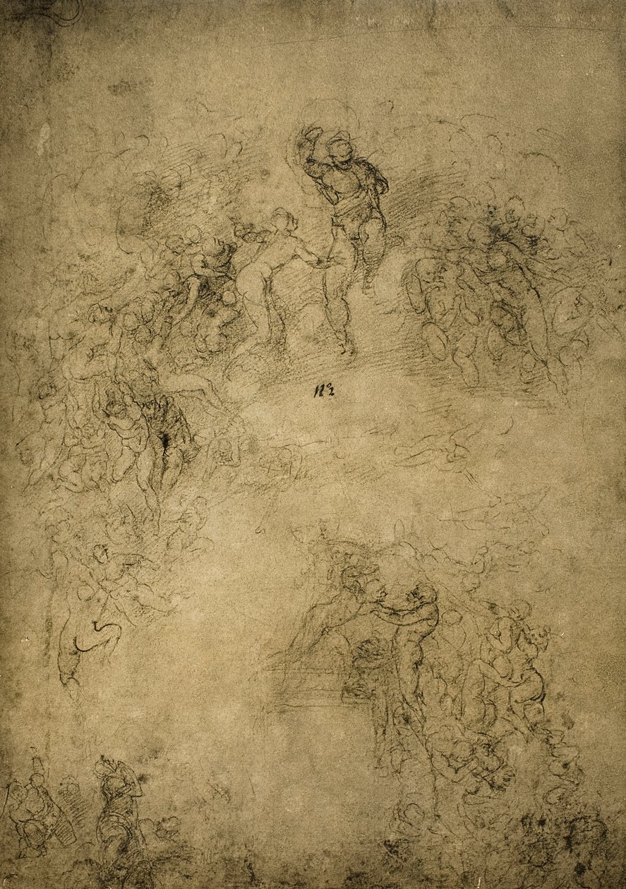 Forberedende skitse til den sidste dom i det sixtinske kapel; tegning af Michelangelo. Casa Buonarroti, Firenze af Michelangelo Buonarroti