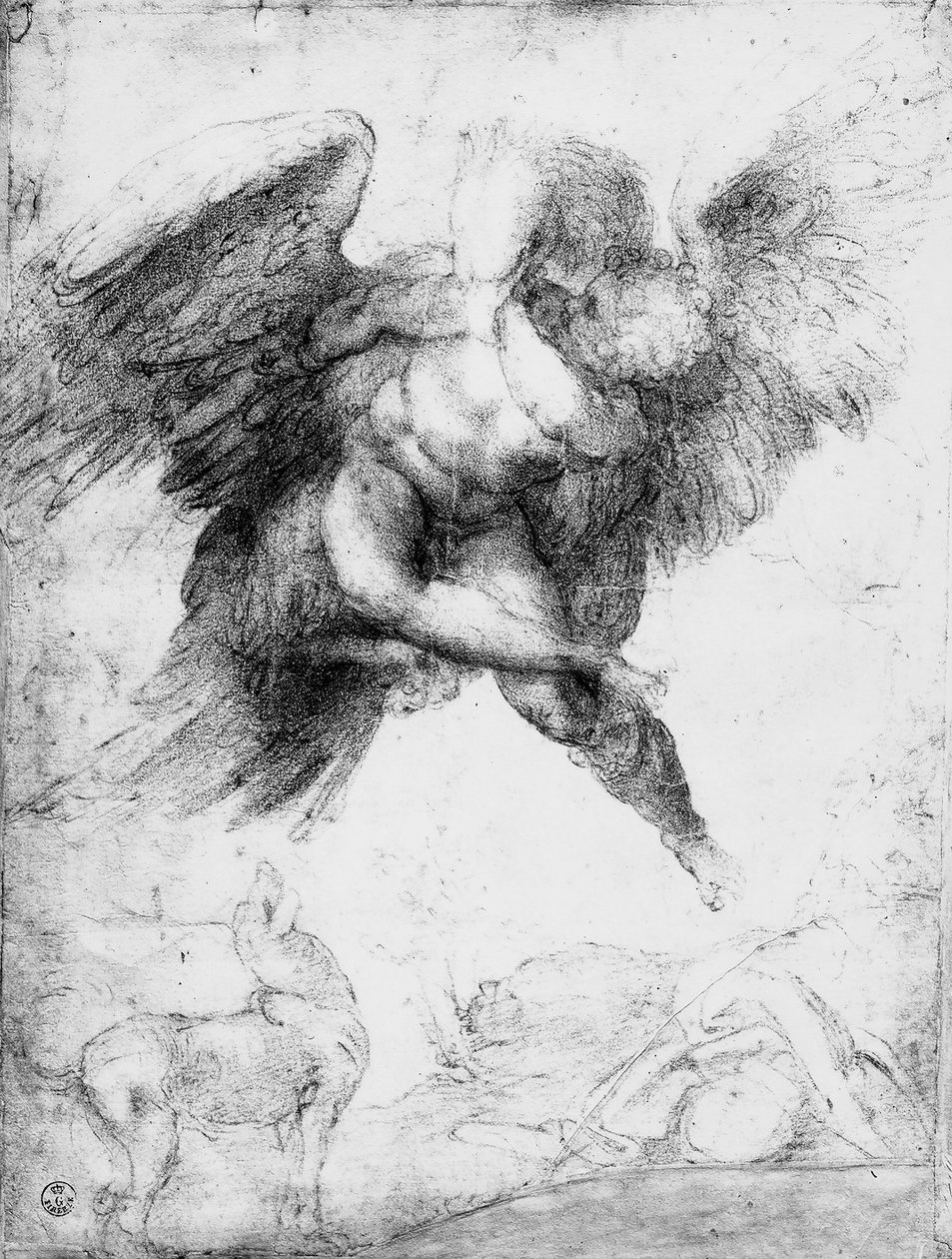 Voldtægt af Ganymedes (rødt kridt på papir) af Michelangelo Buonarroti