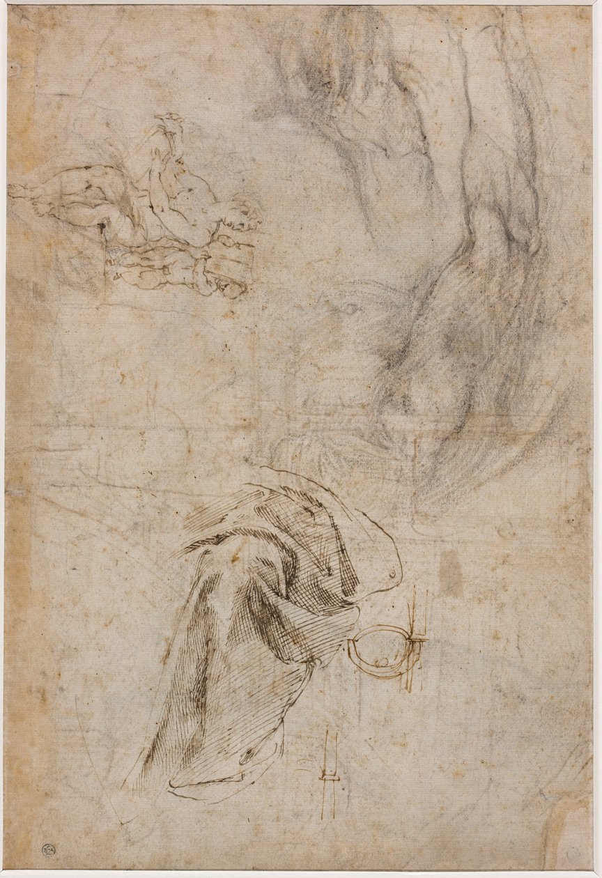 Skema til udsmykning af loftet i Det Sixtinske Kapel, ca. 1508 (pen & brunt blæk og kul på cremepapir) af Michelangelo Buonarroti