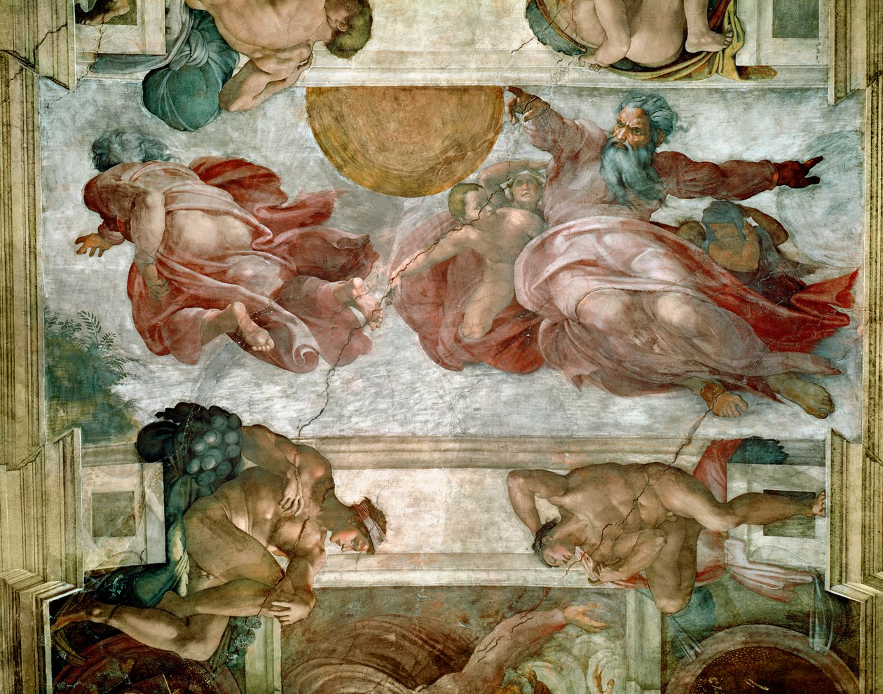 Det Sixtinske Kapel Loft: Skabelsen af Solen og Månen, 1508-12 af Michelangelo Buonarroti