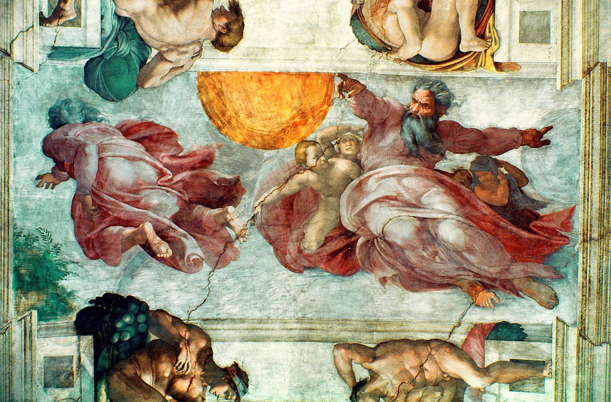 Det Sixtinske Kapel Loft: Skabelsen af Solen og Månen, 1508-12 af Michelangelo Buonarroti