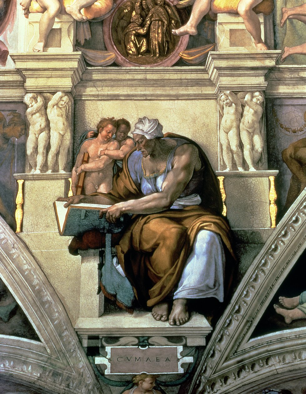 Det Sixtinske Kapel Loft: Cumaean Sibyl, 1510 (efter restaurering) af Michelangelo Buonarroti