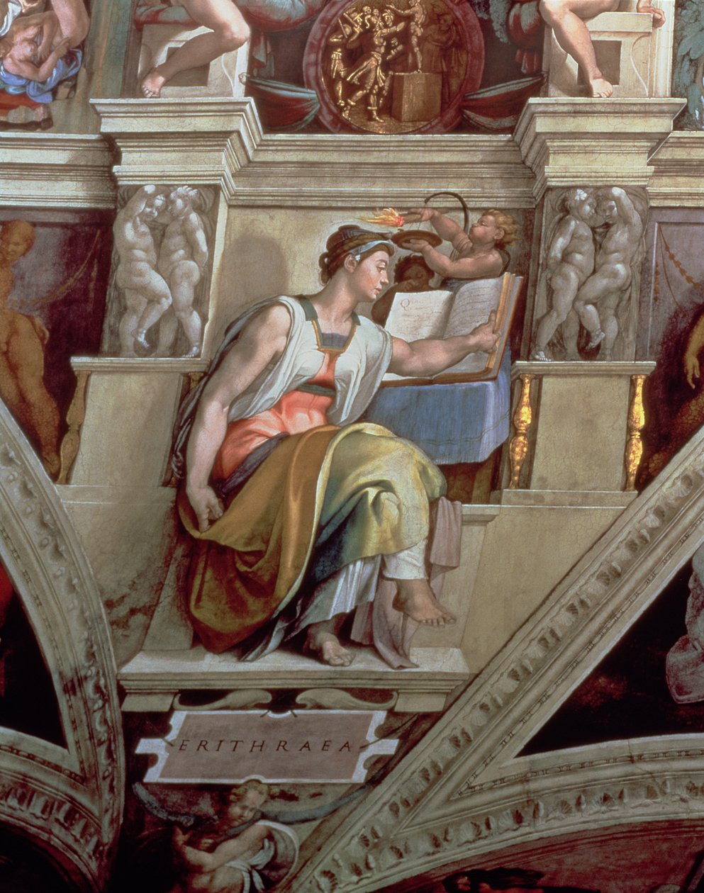Det Sixtinske Kapel Loft: Erythraean Sibyl, 1510 (efter restaurering) af Michelangelo Buonarroti