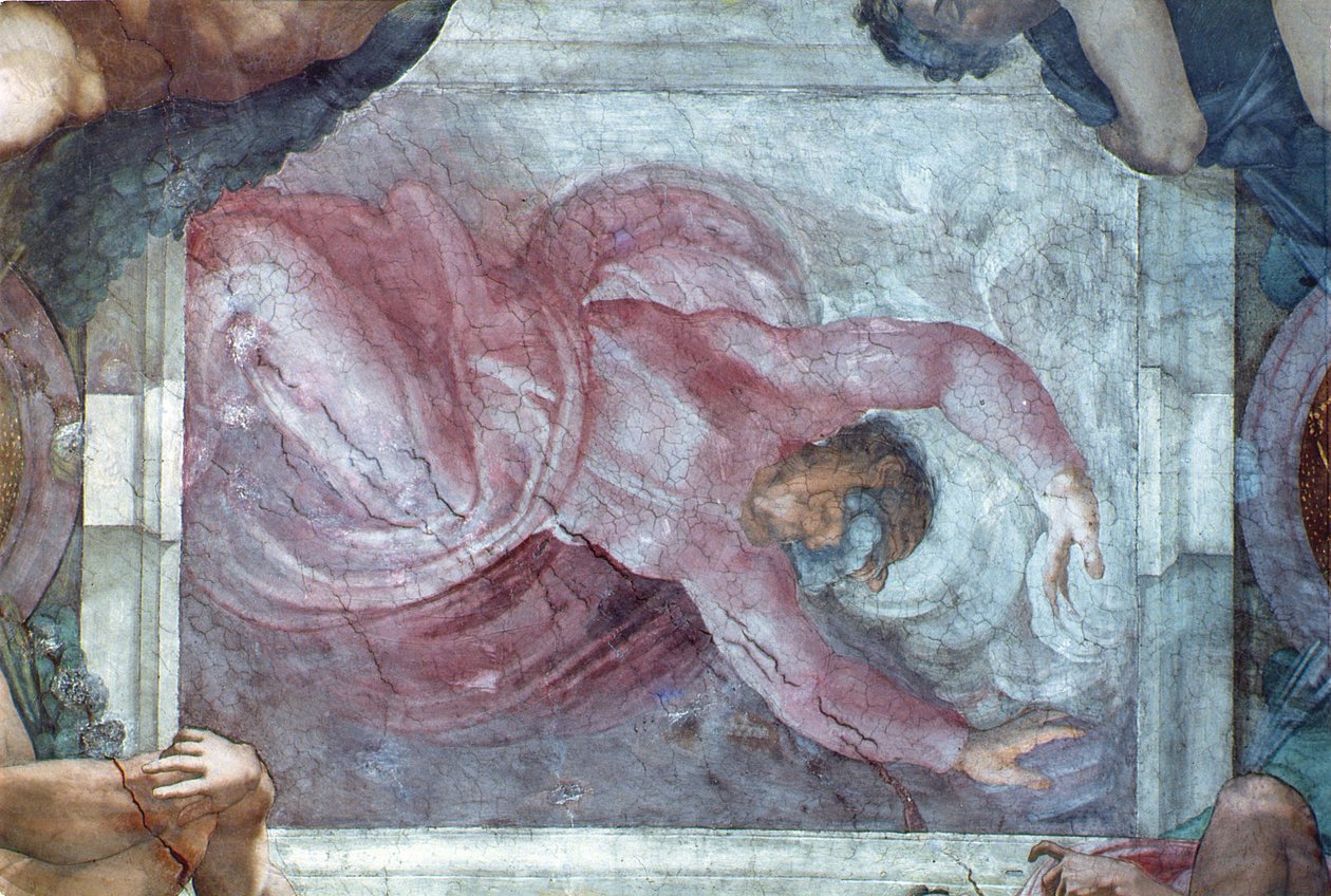 Det sixtinske kapel loft: Gud, der skiller lys fra mørke (før restaurering) af Michelangelo Buonarroti