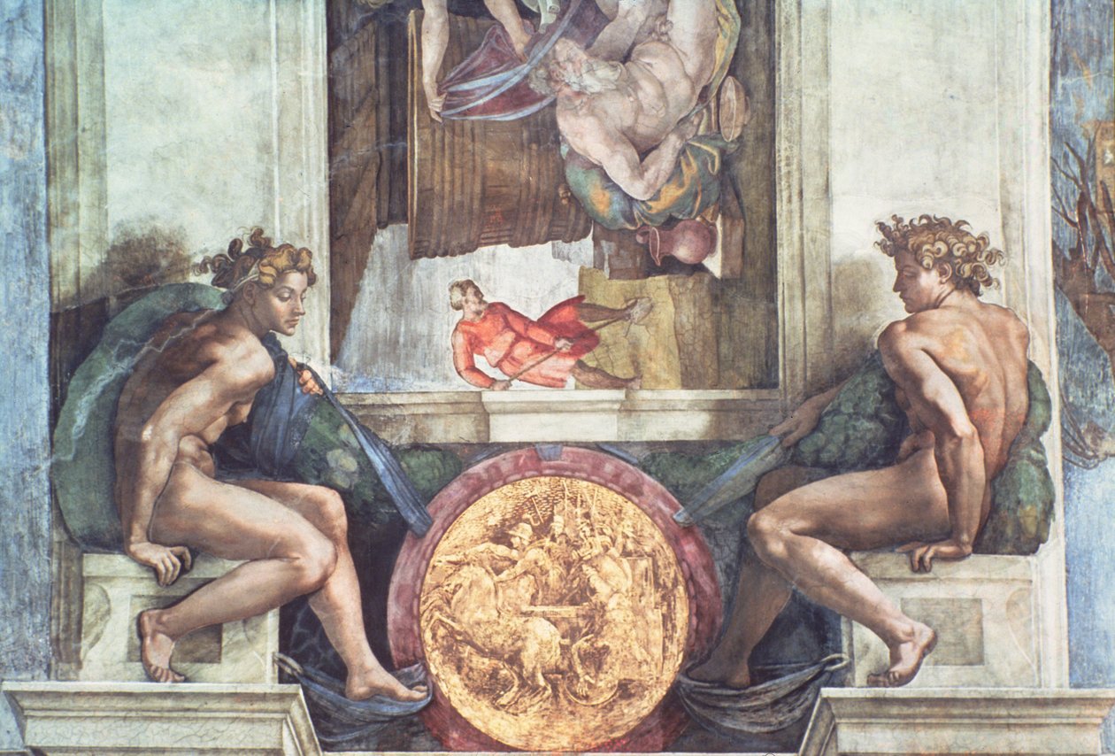 Det Sixtinske Kapel Loft: Ignudi (før restaurering) af Michelangelo Buonarroti