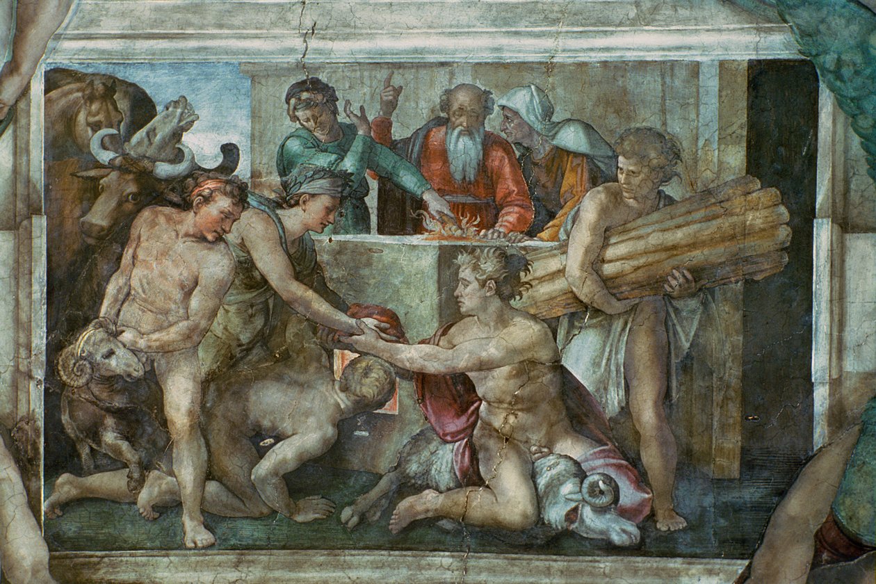 Det sixtinske kapel loft: Noah After the Flood (før restaurering) af Michelangelo Buonarroti