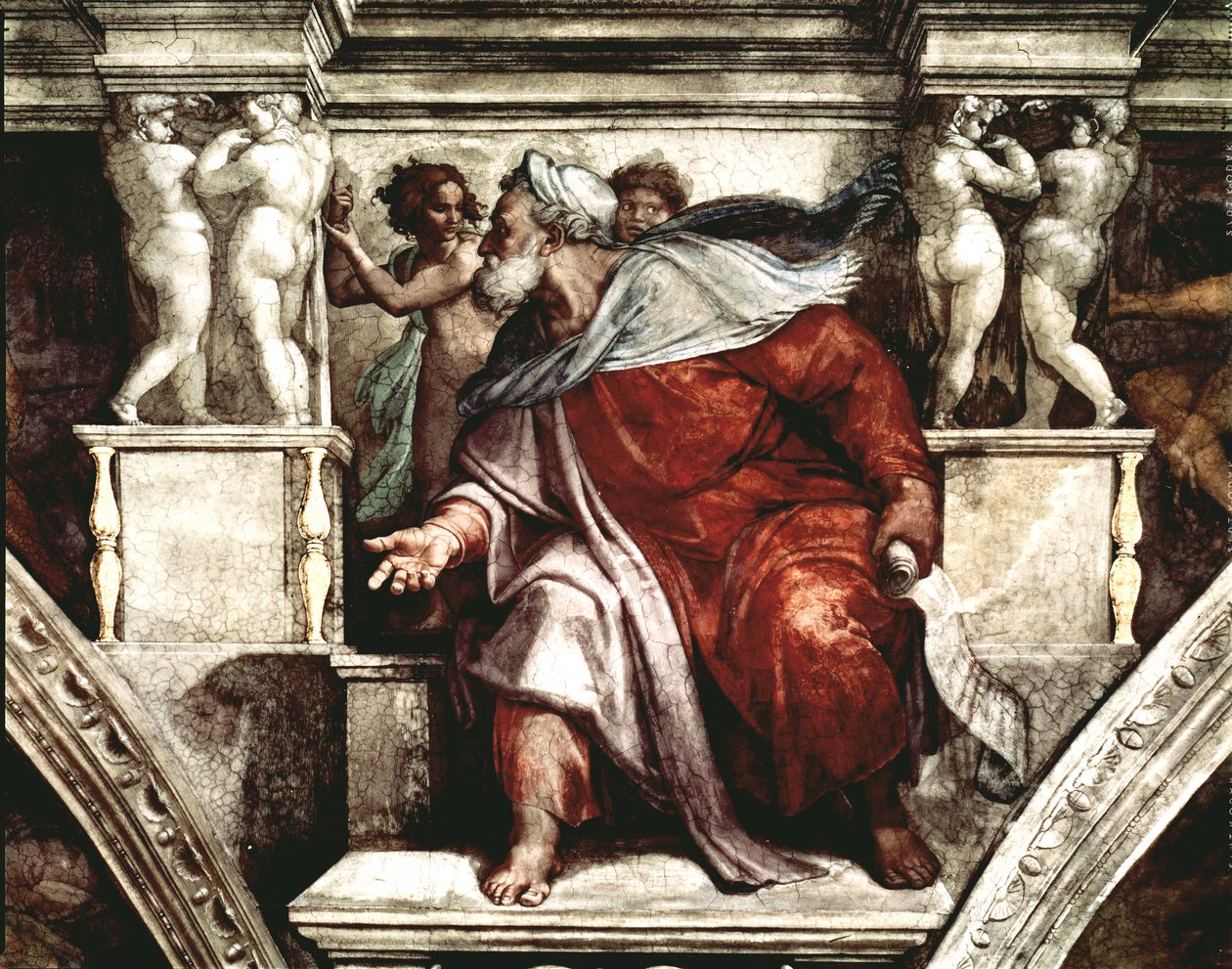 Det Sixtinske Kapel Ceiling: The Prophet Ezekiel, 1510 (se også 77434) af Michelangelo Buonarroti