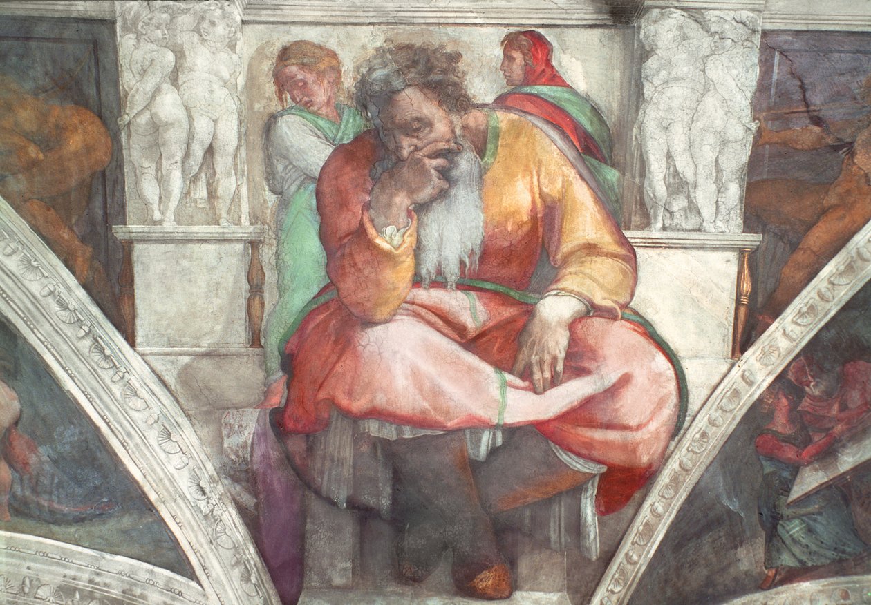Det Sixtinske Kapels loft: profeten Jeremias (før restaurering) af Michelangelo Buonarroti